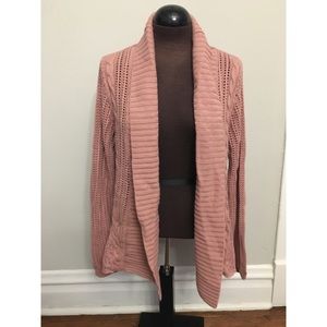 Garnet Hill Cardigan Cable Knit Dusty Rose